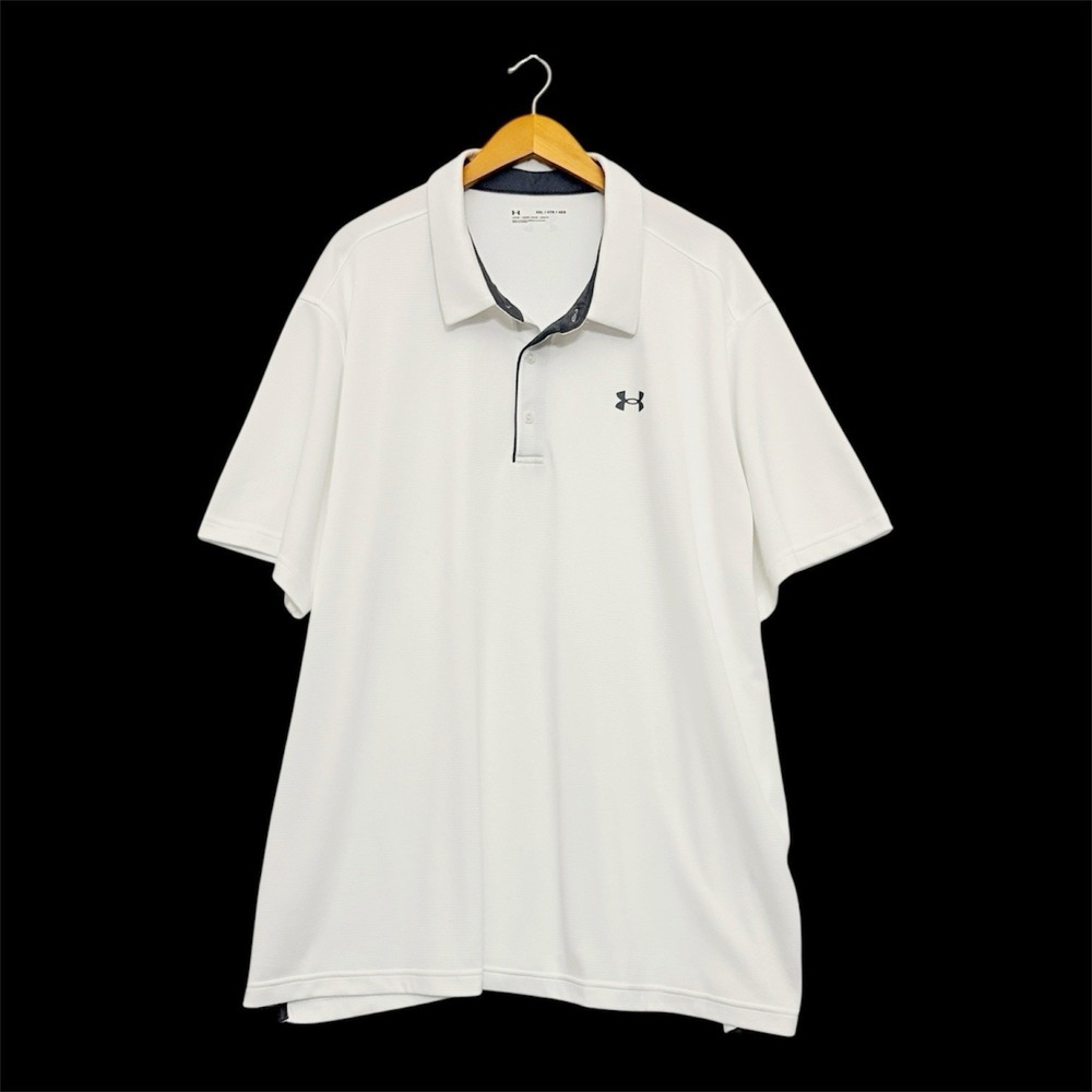 Under Armour Polo Shirt Men's 4XL Vented White Ribbed Short Sleeve Golf Ribbed